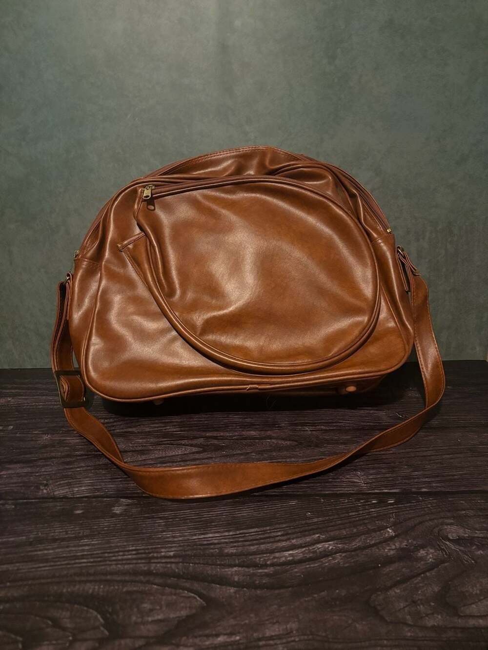 Vintage Brown Faux Leather Tennis Racket Shoulder Bag Carry Case